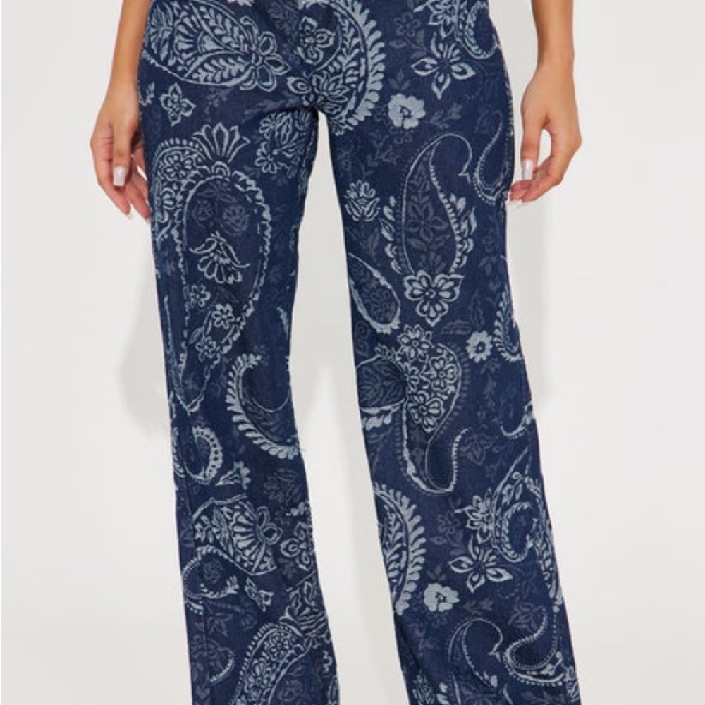 Fashion Nova Blue Floral Wide-Leg Pants - Picture 2 of 6